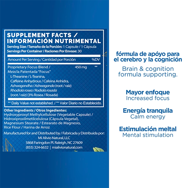 Focus Formula | Reducción del Estrés y Energía Mental Natural - Mi Alivio Natural 