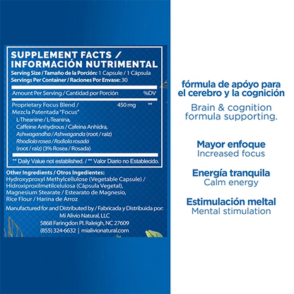 Focus Formula | Reducción del Estrés y Energía Mental Natural - Mi Alivio Natural 
